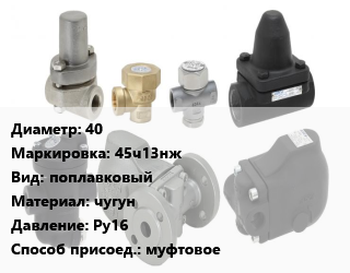 Конденсатоотводчик 40 45ч13нж поплавковый чугун Ру16 муфтовое, шт цена от 4374 ₽ / шт, где купить, условия доставки в Санкт-Петербурге и Ленинградской области